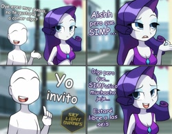 Size: 1800x1400 | Tagged: safe, artist:skylight, rarity, equestria girls, g4, comic, dialogue, female, foreign language pun, pun, simp, spanish, translated in the comments