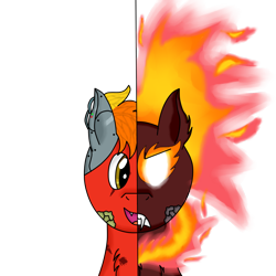 Size: 1250x1250 | Tagged: safe, artist:windy, oc, oc only, oc:ragedox, pegasus, pony, fire, fluffy, front view, nirik oc, simple background, transparent background, two toned mane, two-face