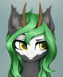 Size: 1531x1865 | Tagged: safe, artist:inowiseei, oc, oc only, oc:summer glade, kelpie, pony, bust, female, horns, mare, portrait, solo