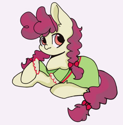 Size: 1262x1284 | Tagged: safe, artist:星梦, hilly hooffield, earth pony, pony, g4, the hooffields and mccolts, background pony, bow, clothes, cute, female, hair bow, hooffield family, mare, pigtails, pose, simple background, solo