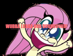 Size: 412x314 | Tagged: safe, edit, edited screencap, editor:professorventurer, screencap, fluttershy, pegasus, pony, g4.5, my little pony: pony life, animated, error, exuberant airdancer fluttershy, female, gif, giphy, glitch, meme, noodle arms, rick and morty, solo, wubba lubba dub dub