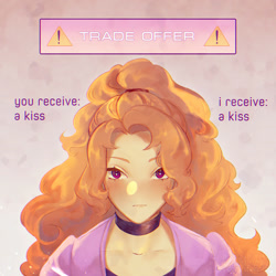Size: 1700x1700 | Tagged: safe, artist:stummm, adagio dazzle, equestria girls, g4, adoragio, blushing, cute, exclamation point, female, looking at you, meme, solo, text, trade offer