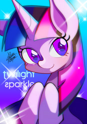 Size: 1434x2048 | Tagged: safe, artist:yuyutsuka_0130, twilight sparkle, pony, unicorn, g4, colored pupils, cute, female, hooves to the chest, mare, pixiv, solo, twiabetes, unicorn twilight