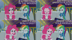 Size: 1280x720 | Tagged: safe, edit, edited screencap, editor:quoterific, screencap, pinkie pie, rainbow dash, equestria girls, g4, my little pony equestria girls: better together, road trippin, clothes, crossed arms, cutie mark, cutie mark on clothes, duo, duo female, female, geode of sugar bombs, geode of super speed, hoodie, jewelry, magical geodes, necklace, open mouth, seatbelt, smiling, tank top, the rainbooms tour bus