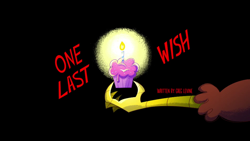 Size: 1920x1080 | Tagged: safe, screencap, discord, draconequus, g4.5, my little pony: pony life, one last wish, candle, cupcake, food, male, offscreen character, solo, title card