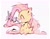 Size: 2048x1605 | Tagged: safe, artist:dizzychelsy, fluttershy, pegasus, pony, g4, ^^, blushing, chibi, colored hooves, cute, daaaaaaaaaaaw, eyes closed, female, open mouth, raised hoof, shyabetes, simple background, sitting, smiling, solo, spread wings, turned head, wings, yay