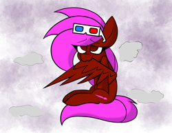 Size: 2000x1547 | Tagged: safe, artist:rainbowbacon, oc, oc only, oc:rainbowbacon, pegasus, pony, 3d glasses, blushing, cloud, grooming, preening, solo, wings