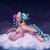 Size: 2000x2000 | Tagged: safe, alternate version, artist:inowiseei, derpibooru exclusive, oc, oc only, oc:jeppesen, pegasus, pony, behaving like a bird, braid, braided tail, chest fluff, cloud, commission, cute, ear fluff, feather, female, flower, flower in hair, grooming, high res, lying down, mare, multicolored hair, night, night sky, pegasus oc, preening, prone, sky, solo, stars, twin braids, wing noms, wings