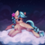 Size: 2000x2000 | Tagged: safe, artist:inowiseei, oc, oc only, oc:jeppesen, pegasus, pony, behaving like a bird, braid, braided tail, chest fluff, cloud, commission, cute, ear fluff, feather, female, flower, flower in hair, grooming, high res, lying down, mare, multicolored hair, night, night sky, pegasus oc, preening, prone, sky, solo, stars, twin braids, wing noms, wings