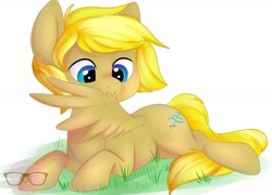 Size: 1870x1347 | Tagged: safe, artist:donutnerd, oc, oc only, oc:winds requiem, pegasus, pony, grooming, lying down, male, preening, prone, simple background, solo, white background