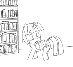 Size: 520x478 | Tagged: source needed, safe, artist:php162, twilight sparkle, alicorn, pony, g4, bookshelf, grooming, monochrome, preening, solo, twilight sparkle (alicorn)