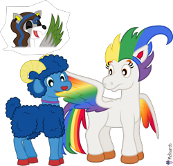 Size: 5200x5000 | Tagged: safe, alternate version, artist:melisareb, oc, oc only, oc:irene iridium, oc:oscar osmium, oc:ruthistle ruthenium, deer, object pony, original species, pegasus, peryton, pony, sheep, .svg available, absurd resolution, clairev, colored wings, doe, ear piercing, earring, eyes closed, female, grooming, horns, jewelry, klara viskova, male, mare, multicolored wings, now you fucked up, open mouth, piercing, ponified, preening, rainbow wings, ram, shrunken pupils, simple background, style emulation, taste the rainbow, transparent background, vector, wings