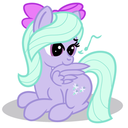 Size: 1200x1200 | Tagged: safe, artist:dafiltafish, flitter, pegasus, pony, g4, bow, cute, female, grooming, mare, music notes, preening, simple background, solo, white background