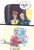 Size: 869x1280 | Tagged: safe, artist:manly man, princess celestia, rainbow dash, sunset shimmer, human, g4, clothes, comic, dark skin, female, humanized, jojo reference, jojo's bizarre adventure, josuke higashikata, milf, okuyasu nijimura, school uniform, teapot, tomoko higashikata, traditional art, your mom