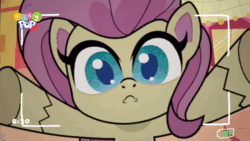 Size: 1024x576 | Tagged: safe, screencap, fluttershy, pegasus, pony, g4.5, my little pony: pony life, the crystal capturing contraption, spoiler:pony life s02e02, animated, female, mare, solo, sound, tongue twister, webm