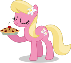 Size: 10092x8982 | Tagged: safe, artist:starcollider, lily, lily valley, earth pony, pony, g4, the big mac question, .svg available, absurd resolution, cherry, cherry pie (food), eyes closed, female, food, mare, pie, show accurate, simple background, solo, transparent background, vector