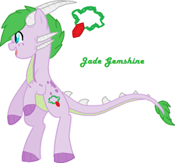 Size: 627x584 | Tagged: safe, artist:angelgroup, artist:maria65, oc, oc only, oc:jade gemshine, dracony, hybrid, base used, interspecies offspring, male, offspring, parent:rarity, parent:spike, parents:sparity, rearing, simple background, solo, white background