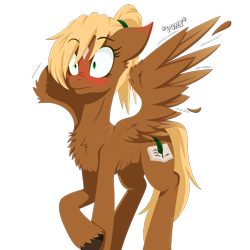 Size: 1200x1200 | Tagged: safe, artist:willoillo, oc, oc only, oc:threnody, pegasus, pony, fallout equestria, fallout equestria: speak, blushing, blushing profusely, fanfic art, nose wrinkle, pegasus oc, spread wings, wingboner, wings