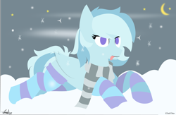 Size: 9589x6240 | Tagged: safe, artist:samsailz, oc, oc only, pegasus, pony, :p, clothes, female, ice, scarf, snow, snowfall, snowflake, socks, solo, striped socks, tongue out