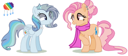 Size: 1280x565 | Tagged: safe, artist:princess-kitsune-tsu, oc, oc only, earth pony, pegasus, pony, base used, clothes, female, jewelry, magical lesbian spawn, mare, necklace, offspring, parent:fluttershy, parent:pinkie pie, parent:rainbow dash, parent:rarity, parents:flutterpie, parents:raridash, pearl necklace, scarf, simple background, transparent background