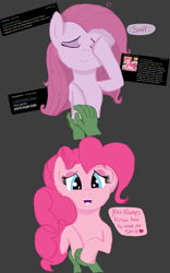 Size: 2159x3470 | Tagged: safe, artist:legendoflink, pinkie pie, oc, oc:anon, human, pony, g4, /mlp/, 4chan, cheering up, crying, cute, diapinkes, happy, high res, holding hands, holding hooves, motivational, pinkamena diane pie, text
