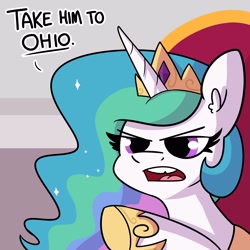 Size: 3000x3000 | Tagged: safe, artist:tjpones, princess celestia, alicorn, pony, g4, angry, cruel and unusual punishment, dialogue, fate worse than death, female, high res, mare, ohio, pure unfiltered evil, solo, the kentucky fried movie, tooth gap, you're going to ohio