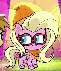 Size: 395x460 | Tagged: safe, edit, edited screencap, screencap, buttershy, desert weave, pegasus, pony, g4.5, my little pony: pony life, sportacular spectacular musical musak-ular, cropped, female, mare, smiling, solo