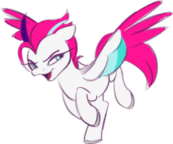 Size: 653x543 | Tagged: safe, artist:108fiona8fay, zipp storm, pegasus, pony, g5, colored wings, female, mare, multicolored wings, open mouth, raised hoof, simple background, solo, spread wings, transparent background, unshorn fetlocks, wings