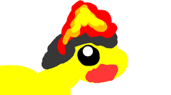 Size: 3240x1800 | Tagged: safe, oc, oc only, oc:tami k. maru, earth pony, pony, black hair, black sclera, fire, i have a mouth and i must scream, on fire, screaming, simple background, solo, surprised, white background, yellow fur