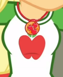 Size: 1920x2316 | Tagged: safe, screencap, applejack, equestria girls, equestria girls specials, g4, my little pony equestria girls: better together, my little pony equestria girls: holidays unwrapped, the cider louse fools, boobshot, breasts, clothes, cropped, cutie mark, cutie mark on clothes, female, geode of super strength, jewelry, magical geodes, necklace, pictures of chests, solo