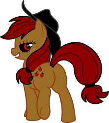 Size: 8872x10000 | Tagged: safe, artist:th3animefreak, edit, editor:pagiepoppie12345, applejack, earth pony, pony, g4, .exe, applebutt, applejack's hat, appleplot, bedroom eyes, butt, cowboy hat, creepypasta, female, hat, looking at you, mare, plot, rainbow.exe, recolor, red eyes, scar, simple background, smiling, solo, stupid sexy applejack, transparent background, vector