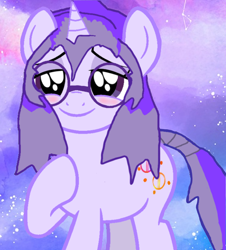 Size: 802x887 | Tagged: safe, artist:amgiwolf, artist:mellow91, oc, oc only, oc:glass sight, pony, unicorn, blushing, cute, female, glasses, hoof on chest, in love, mare, ocbetes, smiling, solo