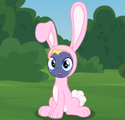 Size: 2383x2293 | Tagged: safe, artist:badumsquish, derpibooru exclusive, star tracker, earth pony, pony, g4, once upon a zeppelin, animal costume, bunny costume, clothes, cosplay, costume, crossdressing, crossplay, easter, freckles, happy, high res, holiday, looking at you, male, open mouth, show accurate, sitting, smiling, solo, stallion, starcrossed