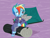 Size: 2590x1980 | Tagged: safe, anonymous artist, derpibooru exclusive, rainbow dash, pegasus, pony, g4, .svg available, alternate timeline, amputee, apocalypse dash, artificial wings, augmented, clothes, crystal war timeline, eye scar, eyelashes, female, grooming, log, looking back, mare, open mouth, outdoors, preening, prosthetic limb, prosthetic wing, prosthetics, scar, sitting, solo, svg, tent, vector, wings