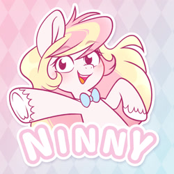Size: 1917x1918 | Tagged: safe, artist:ninnydraws, oc, oc only, oc:ninny, pony, badge, blushing, bowtie, bust, looking at you, solo