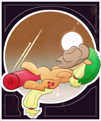 Size: 3808x4550 | Tagged: safe, artist:vigasartroom, part of a set, applejack, pony, g4, absurd resolution, covering face, cushion, cute, floppy ears, full moon, jackabetes, lying down, moon, night, on back, pillow, sleeping, solo