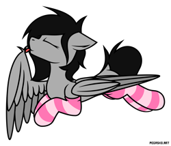 Size: 2000x1713 | Tagged: safe, artist:pegasko, oc, oc only, pegasus, pony, clothes, eyes closed, grooming, pegasus oc, preening, simple background, socks, solo, striped socks, transparent background, vector