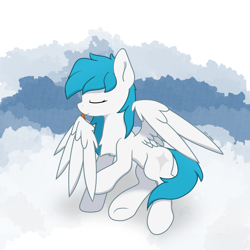Size: 2021x2021 | Tagged: safe, artist:zylgchs, derpibooru exclusive, oc, oc only, oc:cynosura, pegasus, pony, cloud, eyes closed, grooming, high res, preening, solo