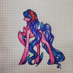 Size: 1080x1080 | Tagged: safe, artist:tessa_key_, oc, oc only, pony, chest fluff, colored hooves, graph paper, horns, raised hoof, solo, traditional art