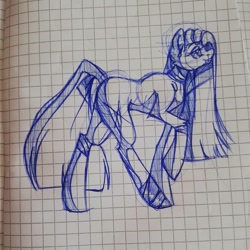 Size: 1080x1080 | Tagged: safe, artist:tessa_key_, pinkie pie, earth pony, pony, g4, bedroom eyes, eyelashes, female, graph paper, lineart, looking up, mare, pinkamena diane pie, raised hoof, smiling, solo, traditional art