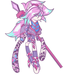Size: 850x1002 | Tagged: safe, artist:j053ph-d4n13l, oc, oc only, oc:petal storm, earth pony, pony, armor, female, headband, mare, raised hoof, simple background, solo, spear, tattoo, transparent background, weapon