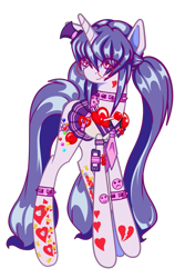 Size: 673x1010 | Tagged: safe, artist:j053ph-d4n13l, oc, oc only, oc:candy crash, pony, unicorn, choker, clothes, female, glasses, hat, headphones, mare, necktie, phone, shirt, simple background, skirt, solo, spiked choker, spiked wristband, tattoo, top hat, transparent background, wristband