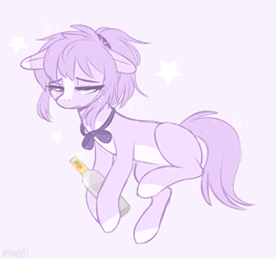 Size: 913x859 | Tagged: safe, artist:higgly-chan, oc, oc only, oc:mio, earth pony, pony, blaze (coat marking), bottle, coat markings, crying, facial markings, markings, pale belly, pineapple juice, sad, solo, stars, vent art, white belly