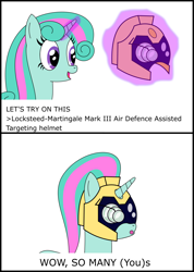 Size: 1000x1401 | Tagged: safe, artist:anonymous, pony, unicorn, fanfic:everyday life with guardsmares, /mlp/, 4chan, armor, everyday life with guardsmares, female, goggles, helmet, horn, mare, meme, nightmare vision, royal guard armor