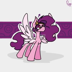 Size: 768x768 | Tagged: safe, artist:twilifnx, pipp petals, pegasus, pony, g5, abstract background, arrow, female, mare, red eyes, red-eyed pipp, signature, solo, spread wings, watermark, wings
