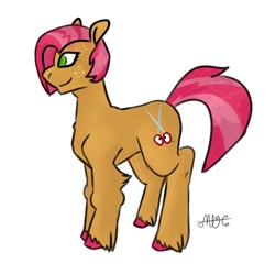 Size: 1080x1080 | Tagged: safe, alternate version, artist:random_glitter_productions, babs seed, earth pony, pony, g4, background removed, female, filly, freckles, signature, simple background, smiling, solo, unshorn fetlocks, white background