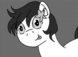Size: 613x448 | Tagged: safe, artist:multi-faceted, star dancer, earth pony, pony, g4, my little pony: the manga, black and white, gray background, grayscale, monochrome, paint, simple background, solo, star dancer appreciation collab