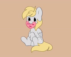 Size: 4096x3320 | Tagged: safe, artist:kittyrosie, derpy hooves, pegasus, pony, g4, blushing, bronybait, cute, derpabetes, female, mare, motivational, mouth hold, simple background, sitting, solo