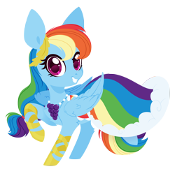 Size: 3098x3000 | Tagged: safe, artist:belka-sempai, rainbow dash, pegasus, pony, g4, chibi, clothes, dress, food, gala dress, grapes, high res, pearl, simple background, solo, transparent background