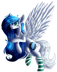 Size: 2172x2761 | Tagged: safe, artist:mediasmile666, oc, oc only, pegasus, pony, :p, clothes, female, high res, jewelry, mare, pendant, simple background, socks, solo, spread wings, striped socks, tongue out, transparent background, wings